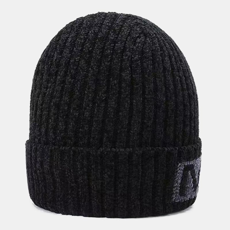 Menn Bokstavmønster Høst Vinter Ørebeskyttelse Kjølig Beskyttelse Strikkelue Elastic Thicken Plus Velvet Warm Hat Beanie Hat