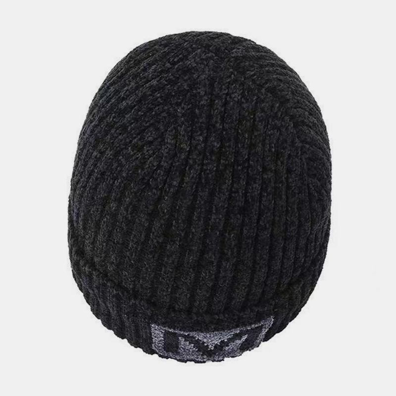 Menn Bokstavmønster Høst Vinter Ørebeskyttelse Kjølig Beskyttelse Strikkelue Elastic Thicken Plus Velvet Warm Hat Beanie Hat