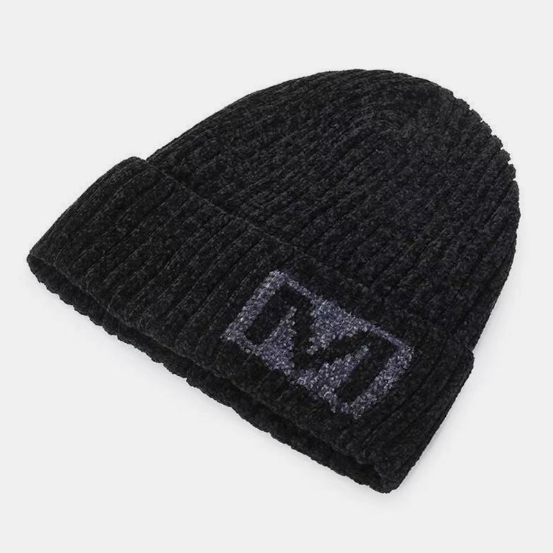 Menn Bokstavmønster Høst Vinter Ørebeskyttelse Kjølig Beskyttelse Strikkelue Elastic Thicken Plus Velvet Warm Hat Beanie Hat