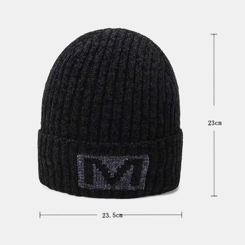 Menn Bokstavmønster Høst Vinter Ørebeskyttelse Kjølig Beskyttelse Strikkelue Elastic Thicken Plus Velvet Warm Hat Beanie Hat