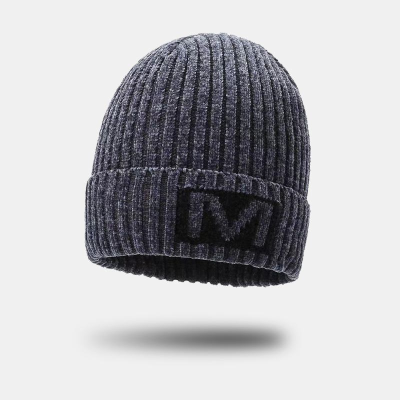 Menn Bokstavmønster Høst Vinter Ørebeskyttelse Kjølig Beskyttelse Strikkelue Elastic Thicken Plus Velvet Warm Hat Beanie Hat