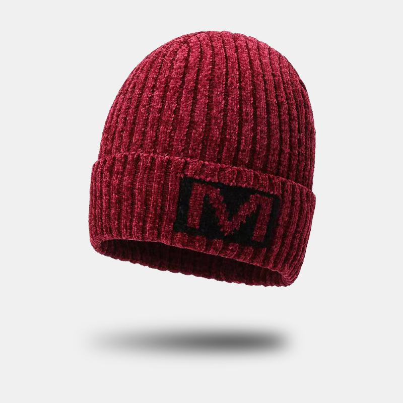 Menn Bokstavmønster Høst Vinter Ørebeskyttelse Kjølig Beskyttelse Strikkelue Elastic Thicken Plus Velvet Warm Hat Beanie Hat