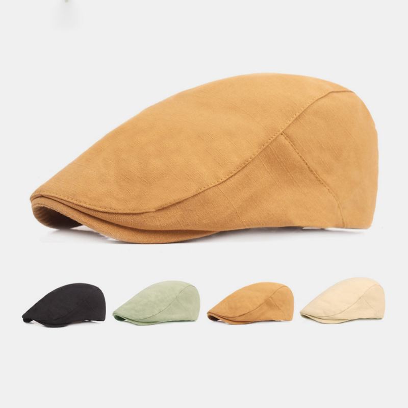 Menn Bomull Beret Cap Ensfarge Justerbar Fritids Retro Solskjerming Forover Cap Flat Hat