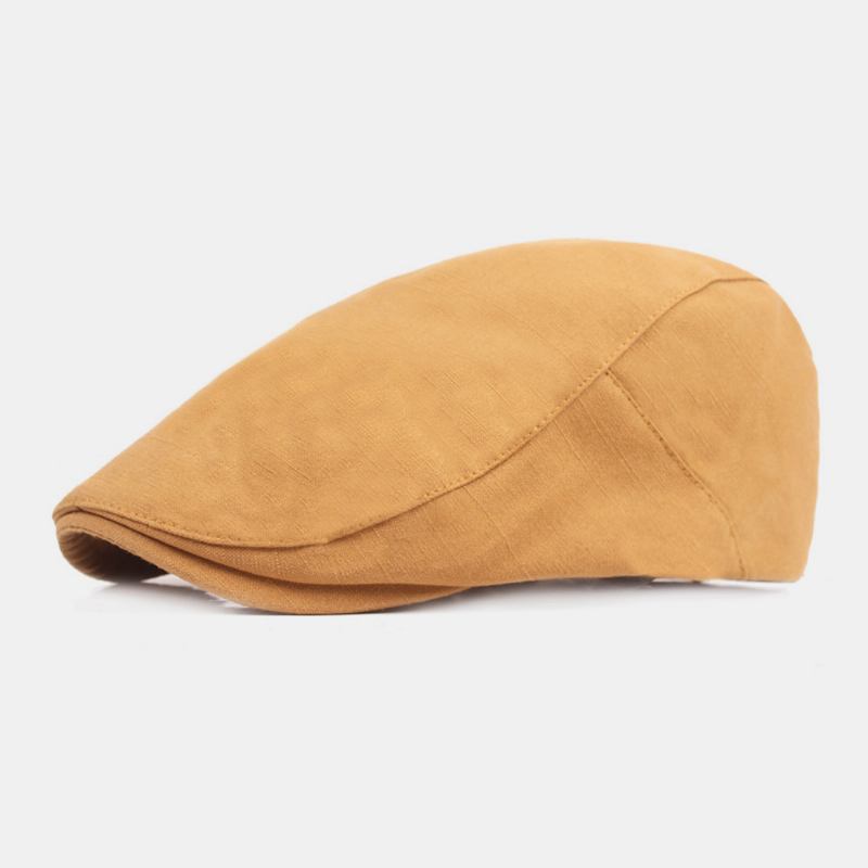 Menn Bomull Beret Cap Ensfarge Justerbar Fritids Retro Solskjerming Forover Cap Flat Hat