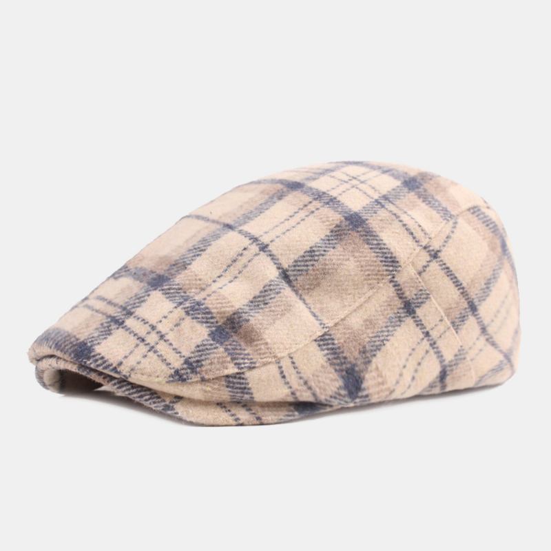 Menn Bomull Gittermønster Tykk Varme Uformell Forward Hat Beret Flat Cap