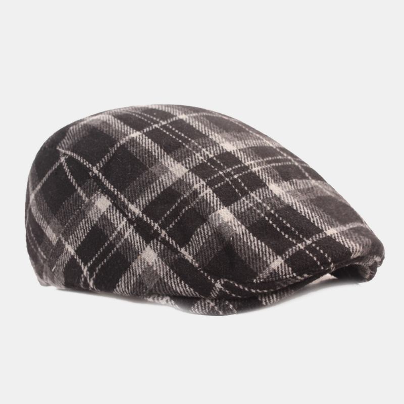 Menn Bomull Gittermønster Tykk Varme Uformell Forward Hat Beret Flat Cap