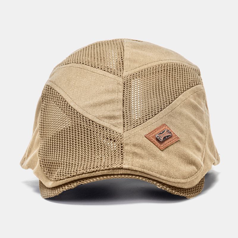 Menn Bomull Metal Badge Mesh Pustende Uformell Utendørs Solskjerming Forward Hat Flat Hat Beret Cap