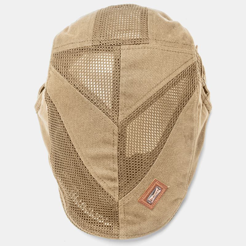 Menn Bomull Metal Badge Mesh Pustende Uformell Utendørs Solskjerming Forward Hat Flat Hat Beret Cap