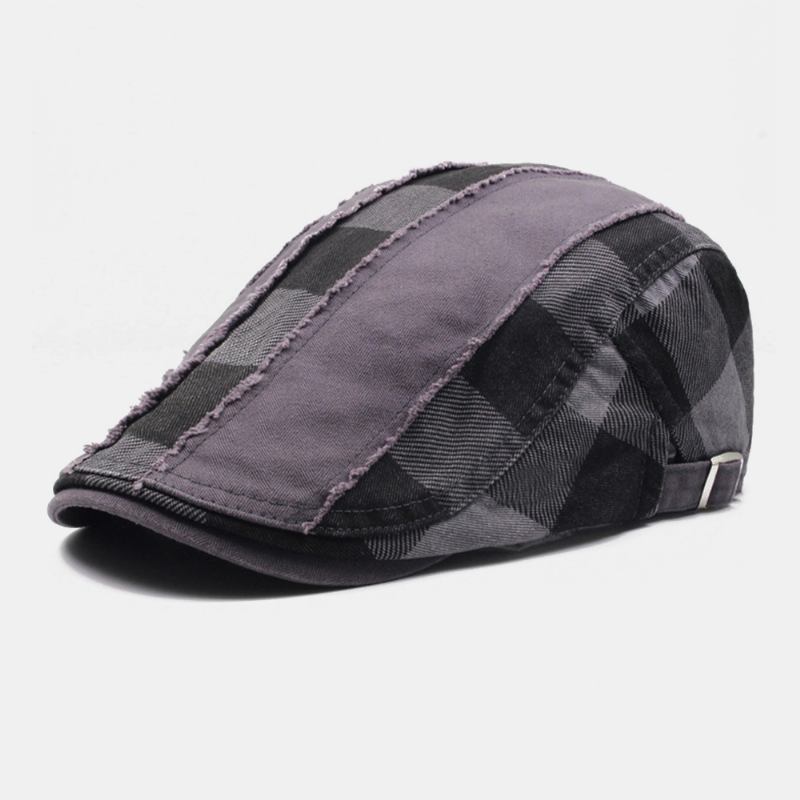 Menn Bomull Patchwork Søm Gitter Uformell Utendørs Solskjerm Flat Hat Beret Hat