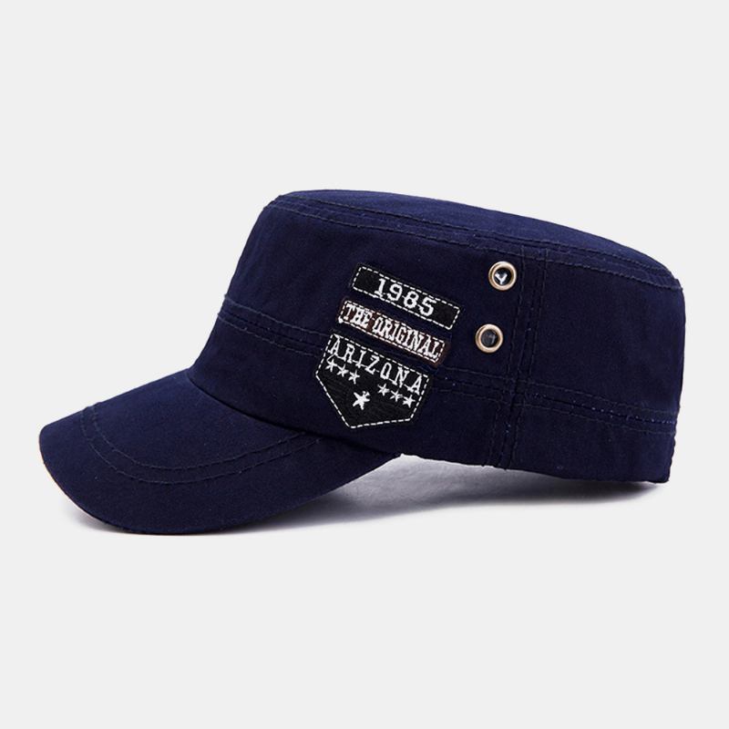 Menn Bomull Uformelt Brev Etikett Patch Militær Cap Kadetthatt Utendørs Justerbar Solskjerm Flat Top Cap