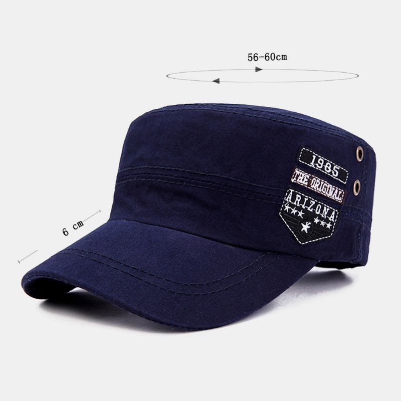 Menn Bomull Uformelt Brev Etikett Patch Militær Cap Kadetthatt Utendørs Justerbar Solskjerm Flat Top Cap