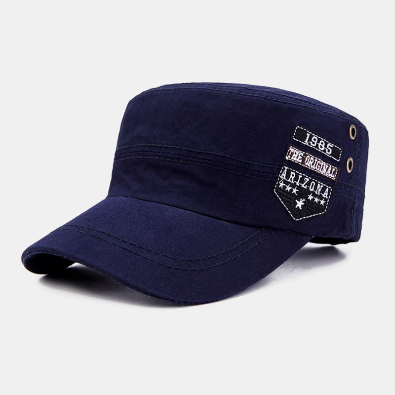 Menn Bomull Uformelt Brev Etikett Patch Militær Cap Kadetthatt Utendørs Justerbar Solskjerm Flat Top Cap