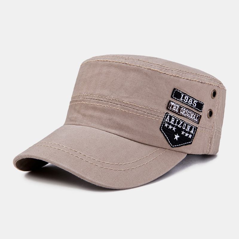 Menn Bomull Uformelt Brev Etikett Patch Militær Cap Kadetthatt Utendørs Justerbar Solskjerm Flat Top Cap