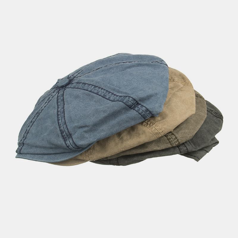 Menn Bomull Vasket Ensfarget Uformell Mote Åttekantet Lue Newsboy Hat Beret Hat