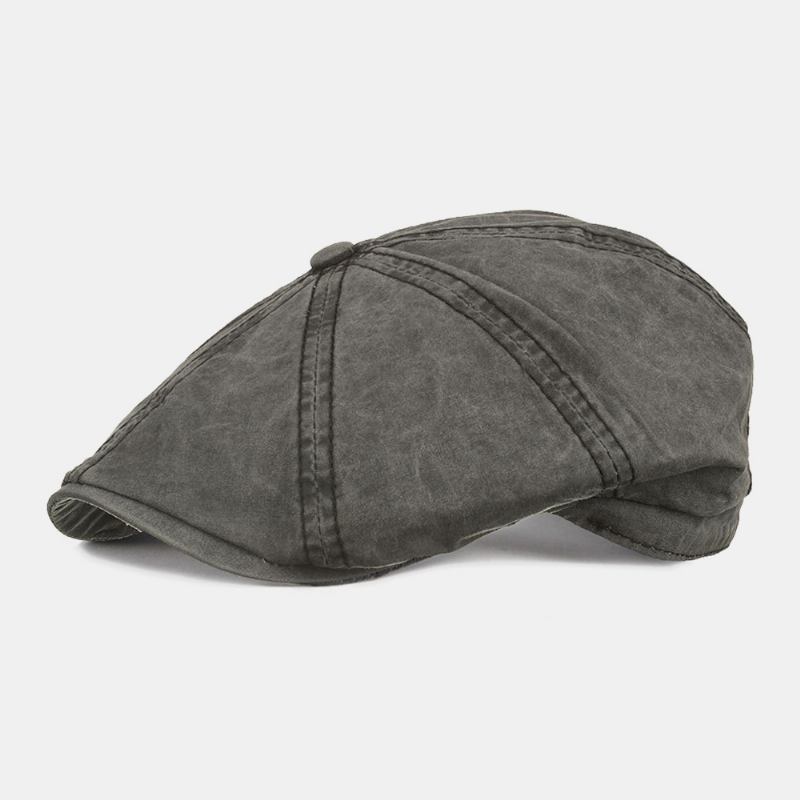 Menn Bomull Vasket Ensfarget Uformell Mote Åttekantet Lue Newsboy Hat Beret Hat