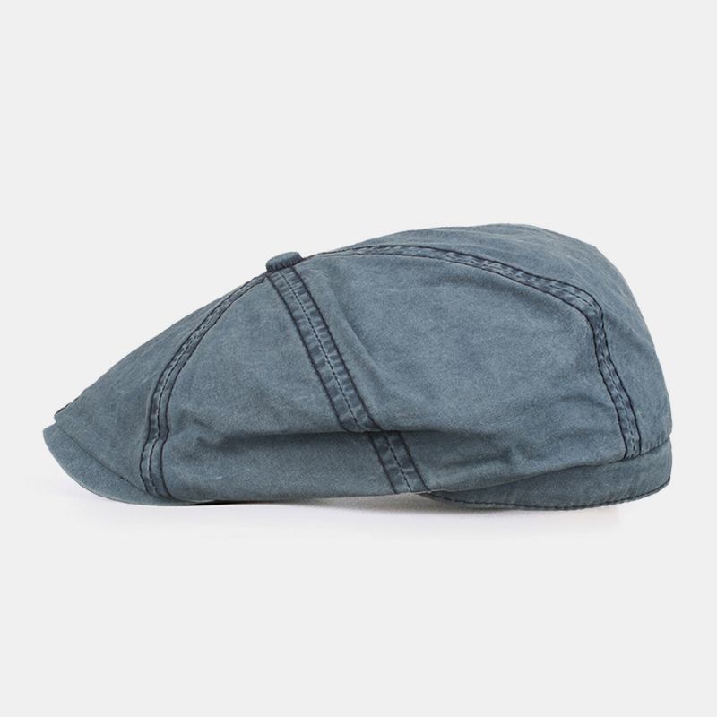 Menn Bomull Vasket Ensfarget Uformell Mote Åttekantet Lue Newsboy Hat Beret Hat