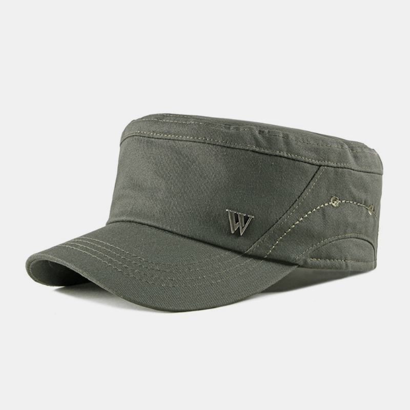 Menn Bred Brem Letter Metalletikett Flat Cap Uformell Utendørs Solskjerming Militær Cap Peaked Cap