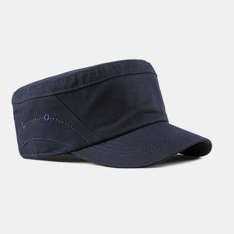 Menn Bred Brem Letter Metalletikett Flat Cap Uformell Utendørs Solskjerming Militær Cap Peaked Cap