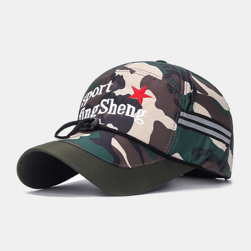 Menn Brev Broderi Forlenget Brem Natt Refleks Strip Baseball Caps Stor Brem Vindtett Tau Solhatt