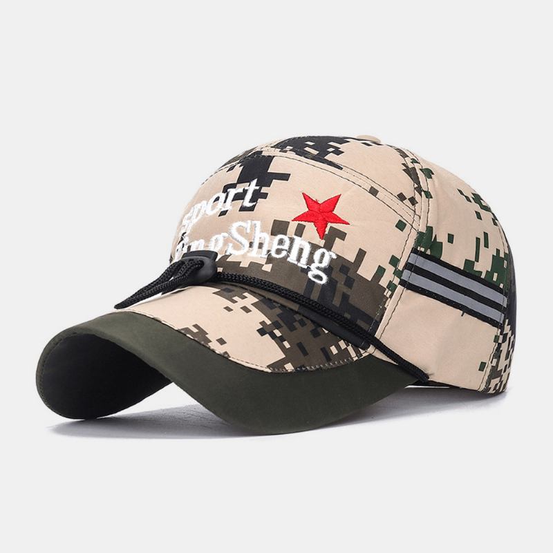 Menn Brev Broderi Forlenget Brem Natt Refleks Strip Baseball Caps Stor Brem Vindtett Tau Solhatt