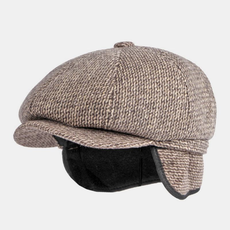 Menn Britisk Retro Ørebeskyttelse Åttekantet Lue I Ull Middelaldrende Og Eldre Vinter Varm Cool Protection Newsboy-hatt