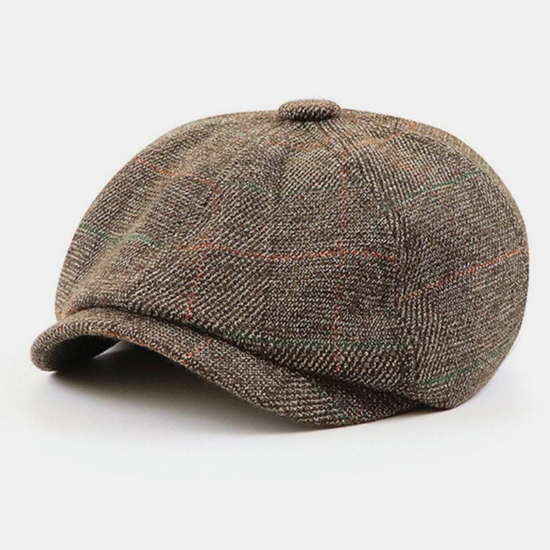 Menn Britisk Stil Retro Elastisk Uformell Gittermønster Maler Newsboy Hat Beret Hat Åttekantet Hat