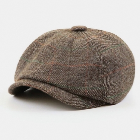 Menn Britisk Stil Retro Elastisk Uformell Gittermønster Maler Newsboy Hat Beret Hat Åttekantet Hat