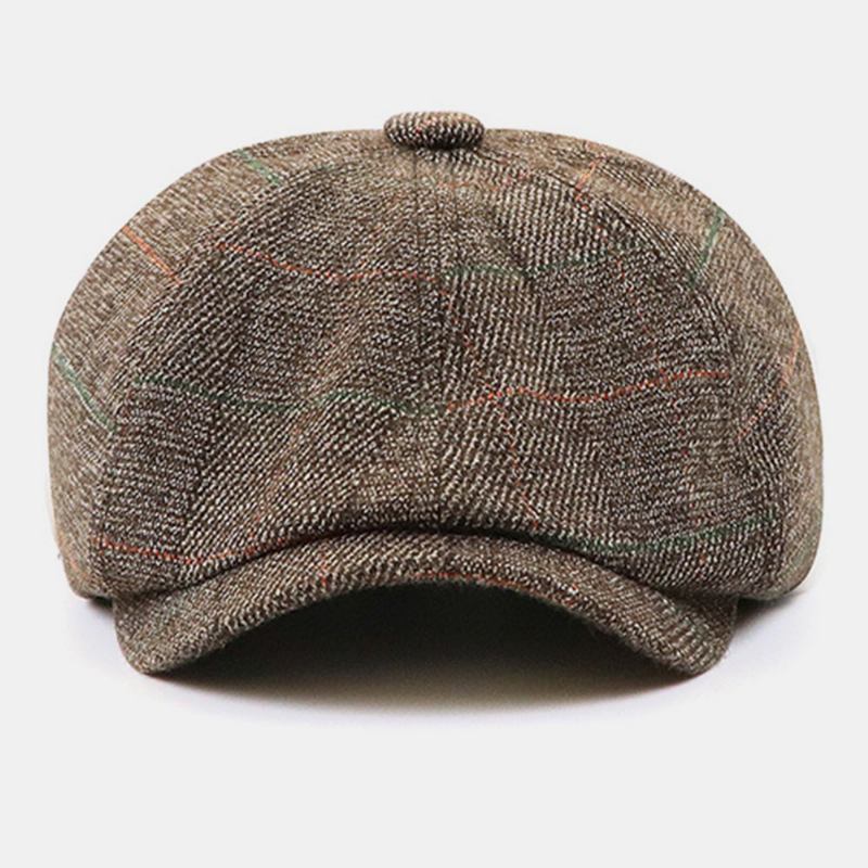 Menn Britisk Stil Retro Elastisk Uformell Gittermønster Maler Newsboy Hat Beret Hat Åttekantet Hat