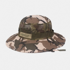 Menn Camouflage Mesh Pustende Big Rim Utendørs Fjellklatring Sunshade Bucket Hat