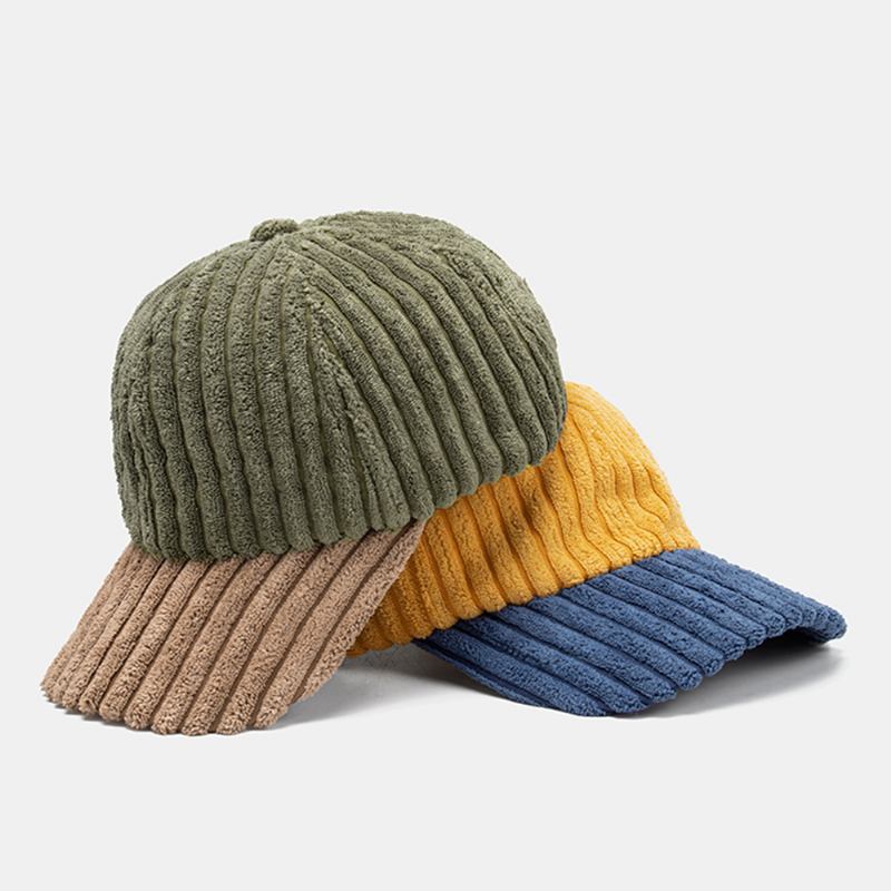 Menn Corduroy Kontrast Farge Uformell Ungdom Personlighet Solskjerm Curve Rim Baseball Hat