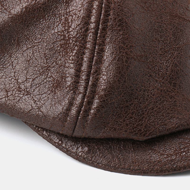 Menn Cracked Pu Leather Newsboy Hat Retro Beret Caps