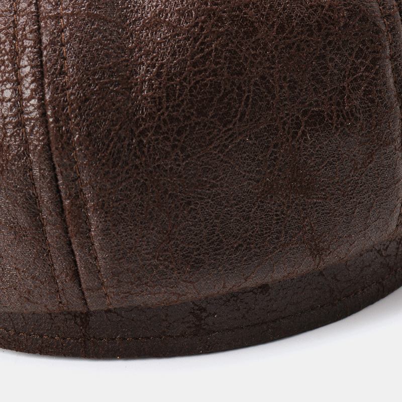 Menn Cracked Pu Leather Newsboy Hat Retro Beret Caps