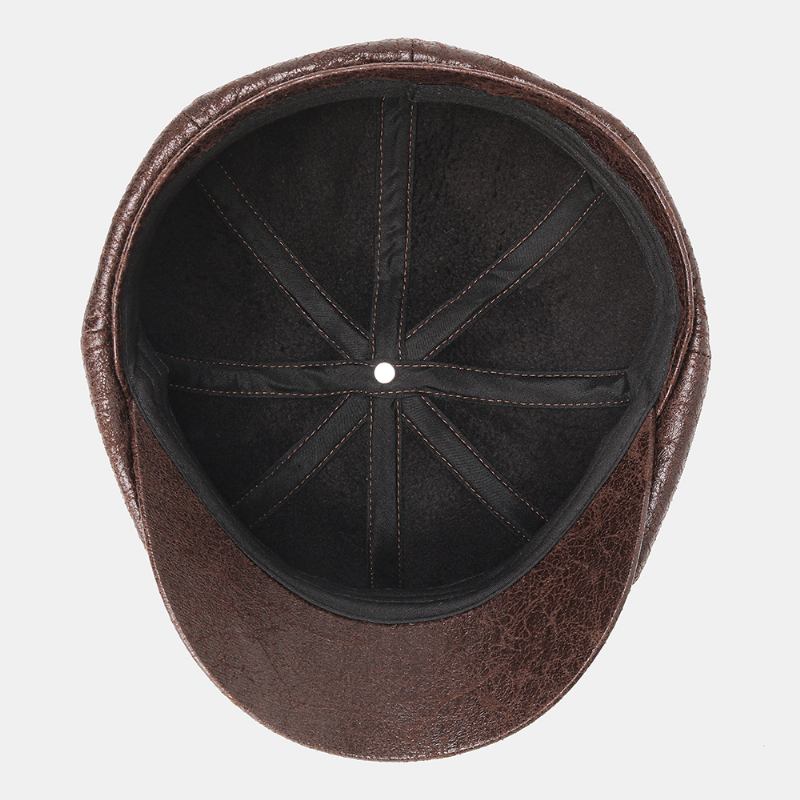 Menn Cracked Pu Leather Newsboy Hat Retro Beret Caps