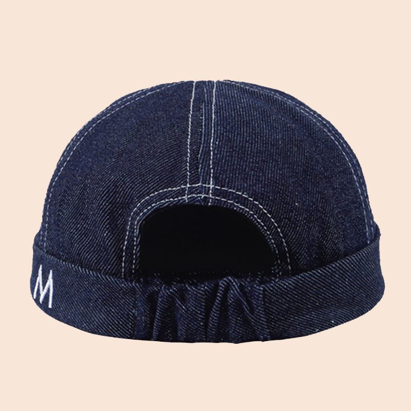 Menn Denim Dome Brev Broderi Utleier Cap Hip Hop Sommer Solskjerm Justerbar Brimless Beanie Skull Cap