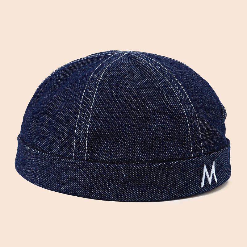 Menn Denim Dome Brev Broderi Utleier Cap Hip Hop Sommer Solskjerm Justerbar Brimless Beanie Skull Cap