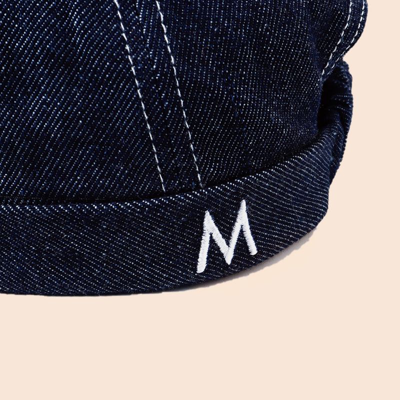 Menn Denim Dome Brev Broderi Utleier Cap Hip Hop Sommer Solskjerm Justerbar Brimless Beanie Skull Cap