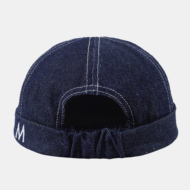 Menn Denim Dome Brev Broderi Utleier Cap Hip Hop Sommer Solskjerm Justerbar Brimless Beanie Skull Cap