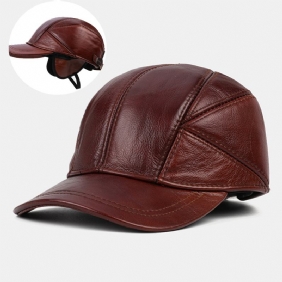 Menn Ekte Skinn Justerbar Rund Topp Ørebeskyttelse Large Rim Hold Warm Baseball Hat