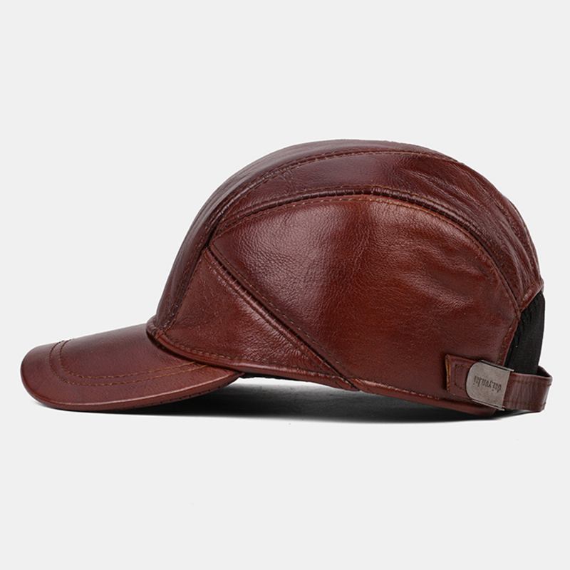 Menn Ekte Skinn Justerbar Rund Topp Ørebeskyttelse Large Rim Hold Warm Baseball Hat