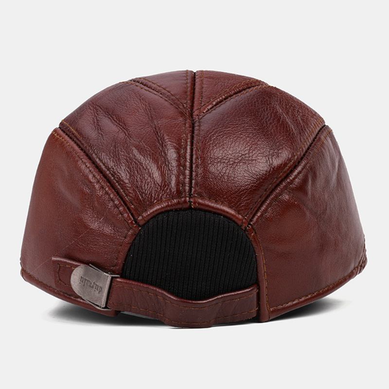 Menn Ekte Skinn Justerbar Rund Topp Ørebeskyttelse Large Rim Hold Warm Baseball Hat