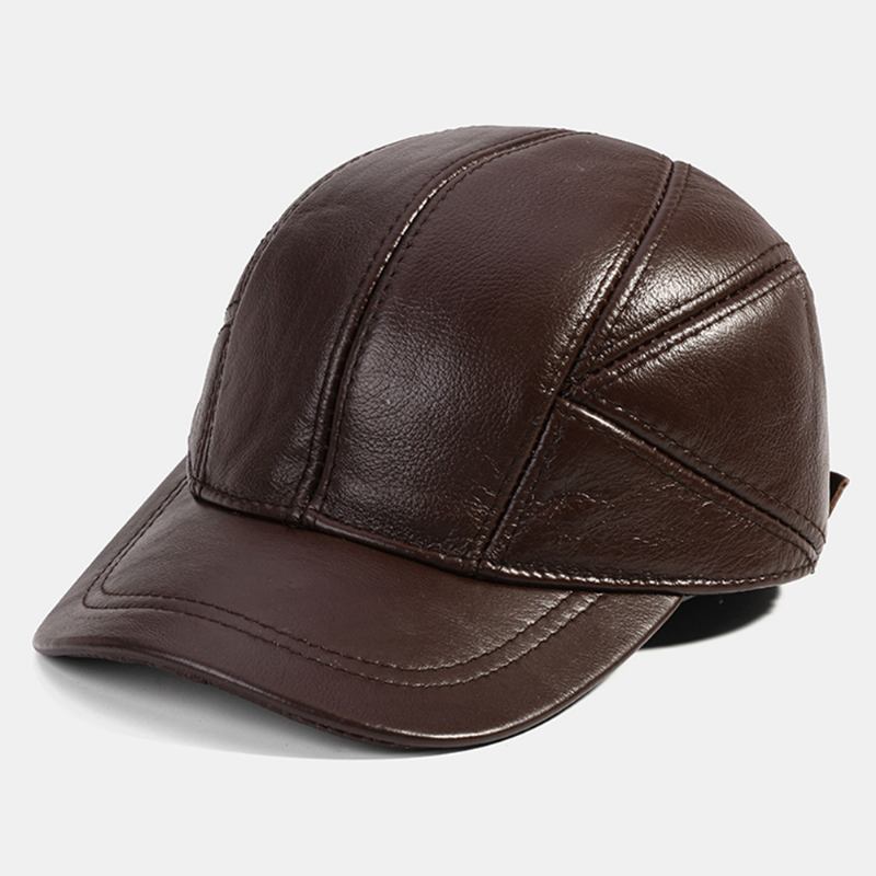 Menn Ekte Skinn Justerbar Rund Topp Ørebeskyttelse Large Rim Hold Warm Baseball Hat