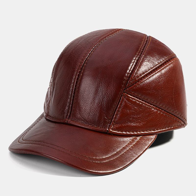 Menn Ekte Skinn Justerbar Rund Topp Ørebeskyttelse Large Rim Hold Warm Baseball Hat