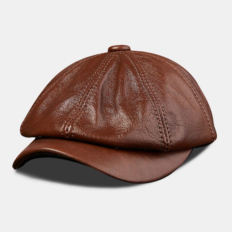 Menn Ekte Skinn Kuskinn Retro Mote Åttekantet Hat Newsboy Hat Beret Hat Flat Hat