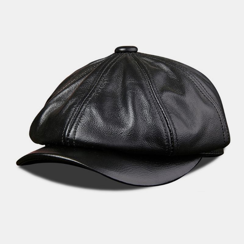 Menn Ekte Skinn Kuskinn Retro Mote Åttekantet Hat Newsboy Hat Beret Hat Flat Hat