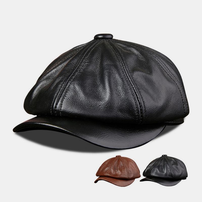 Menn Ekte Skinn Kuskinn Retro Mote Åttekantet Hat Newsboy Hat Beret Hat Flat Hat