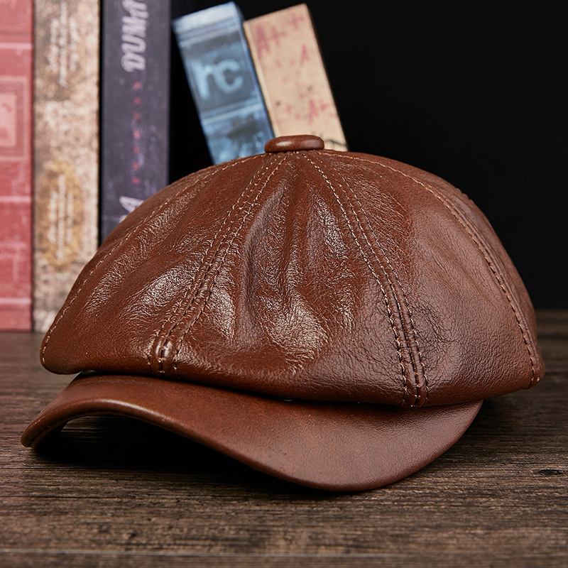 Menn Ekte Skinn Kuskinn Retro Mote Åttekantet Hat Newsboy Hat Beret Hat Flat Hat