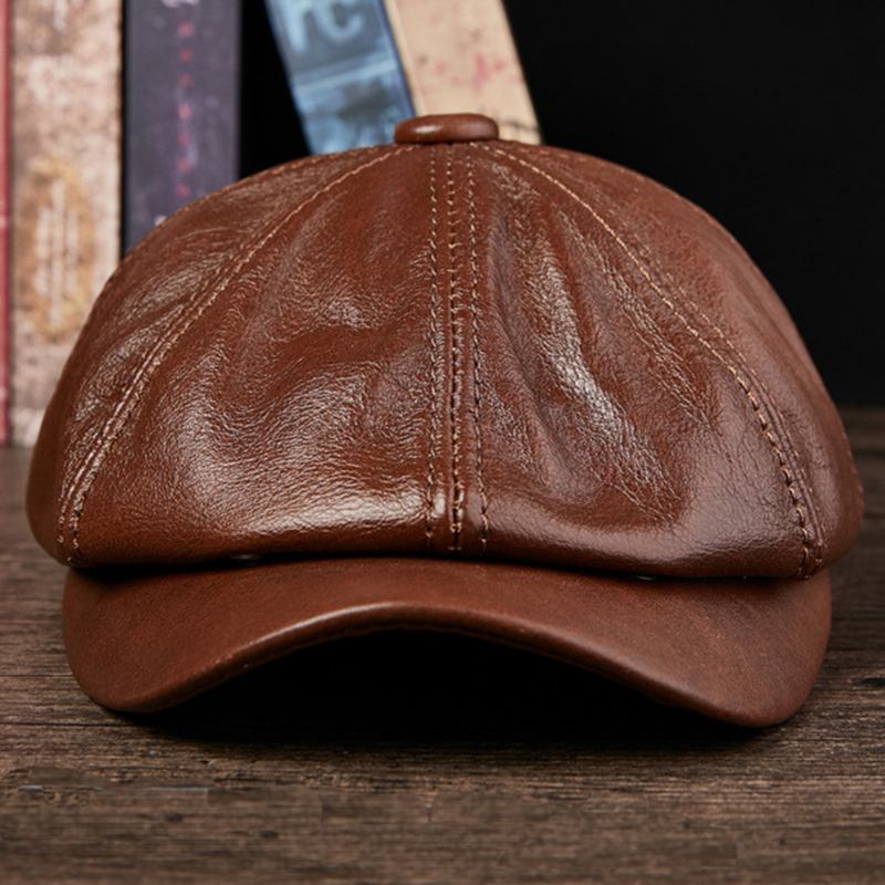 Menn Ekte Skinn Kuskinn Retro Mote Åttekantet Hat Newsboy Hat Beret Hat Flat Hat