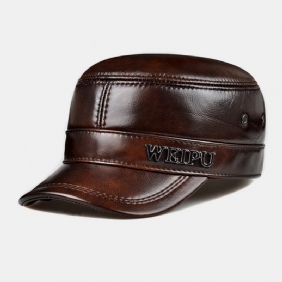 Menn Ekte Skinn Retro Klassisk Farge Ørebeskyttelse Hold Varmen Militær Lue Flat Hat Peaked Cap