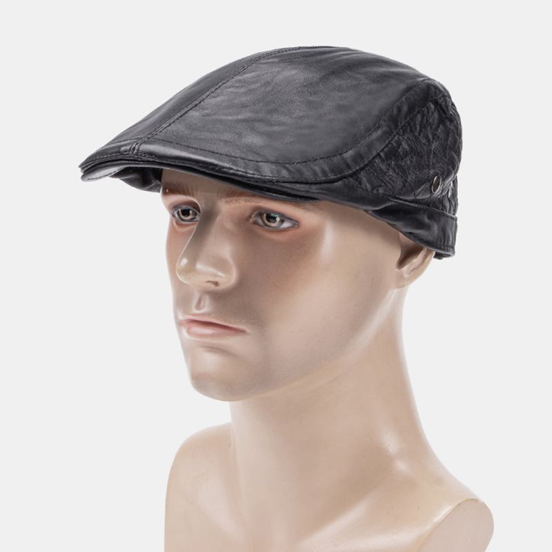 Menn Ekte Skinn Saueskinn Holde Varmen Gittermønster Uformell Universal Brett Solid Forward Hat Beret Hat