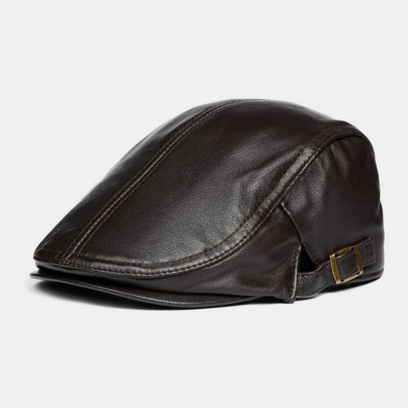 Menn Ekte Skinn Solid Klassisk Fritids Forward Hat Beret Hat